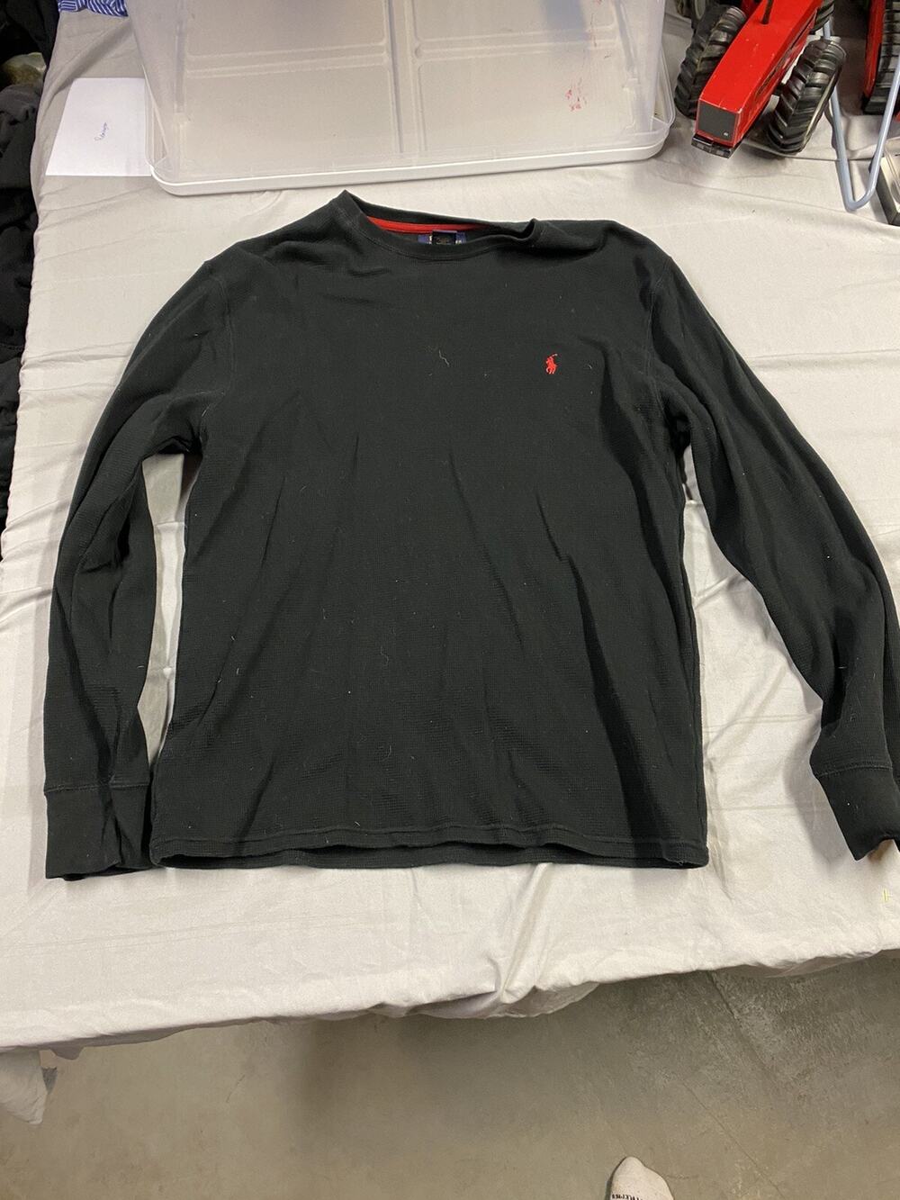 Polo Ralph Lauren Shirt Mens XL Thermal Black Red Pony Long Sleeve Waffle